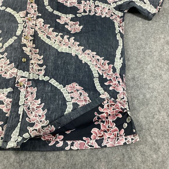 Cooke Street Honolulu Mens XL Hawaiian Floral Blue Button Camp Shirt U.S.A Made - Picture 11 of 15